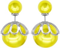 Gold-pl. Yellow Pearl Double-sided Earrings