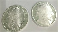 (2) 1 oz Silver Buffalo Design Rounds