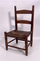 Doll chair: Ladder back, oak slats & splint seat,