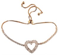 Rose Gold Baguette White Topaz Heart Bracelet