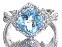 Cushion Cut 4.11 ct Blue Topaz Designer Ring