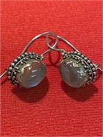 Moonstone sterling silver earrings. Pierced.