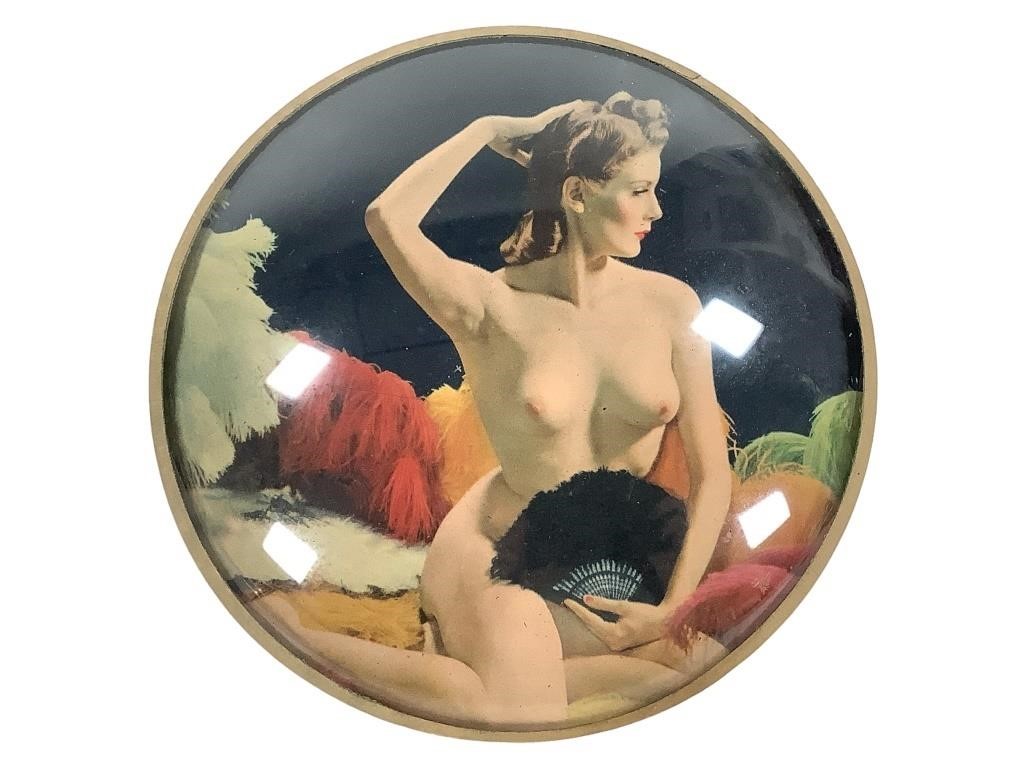 6" Dia. Bubble Glass Color Image of Nude w Fan