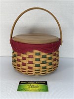 Longaberger Red and Green Basket with wooden lid