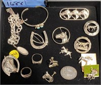 COLL. OF EQUESTRIAN & DOG THEMED STERLING JEWELRY
