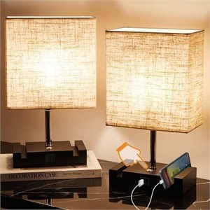 Bedside Lamp Set, Dimmable Table Lamp with Bulbs,
