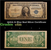 1935A $1 Blue Seal Silver Certificate Grades vf+