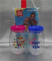 Swimming Arm Bands and 2 Cups with Lids