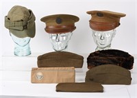 WW1 & WWII US MILITARY HEADGEAR LOT EM OFFICER WW2