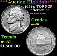 ***Auction Highlight*** 1951-p Jefferson Nickel TO