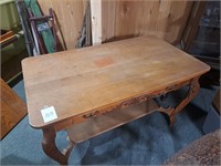 Refinished oak library table w/ single drawer