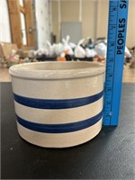 Roseville Pottery 1 qt. Blue Stripe Low Jar Crock