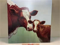 30 X 30 COW WITH CALF SIGNED PRINT NOT FRAMED