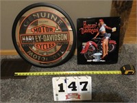 Harley Davidson mirror and metal sign