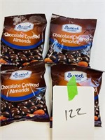 4 packs 3oz bags of chocolate covered almonds