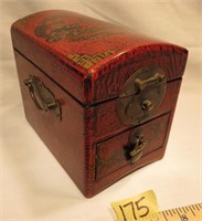 Chinese Red Lacquer Wooden Jewelry Chest