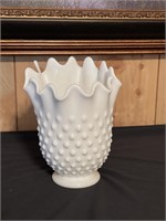 Fenton white hobnail 6 inch ruffled vase