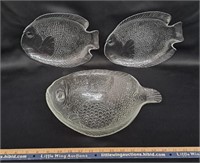 ARCOROC Glass Fish Bowl & Plates-1970s