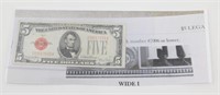 1928-F Red Seal $5 U.S. Note - Wide I