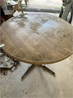 Round wooden table w/ metal base