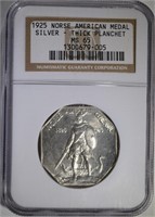 1925 NORSE AMER MEDAL SILVER, NGC MS-65