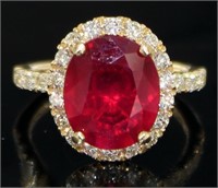 14kt Gold 5.92 ct Oval Ruby & Diamond Ring