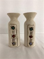 Pair of Decorated Pottery Cylinders