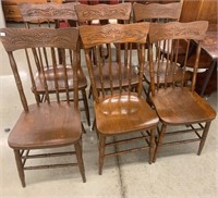 Set Of (6) Antique Oak Pressed Back Chairs