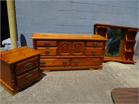 Wooden Dresser, Mirror & Night Stand (some scuffs)