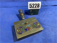 Brass Enameled Box w/Lid & Handle, 3.5X5"L