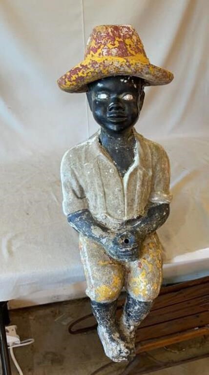 Antique black Americana boy fishing statue