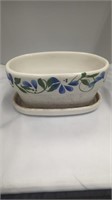 Vintage Ceramic Hand Painted Oval Pot w/Saucer