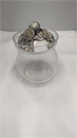 Small Glass Pewter Trinket Dish w/ Metal Lid