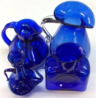 (4) COBALT BLUE GLASS PITCHERS