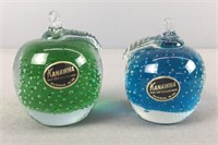 Pair Of Kanawha Controlled Bubble Art Glass Apples