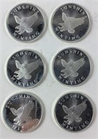 6 X 1 oz Sunshine Mint Silver Rounds