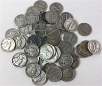90% Silver Mercury Dimes - Roll of 50 - $5 Face