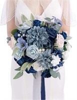 Navy Blue Bridal Bouquet  11 Inch  Silk Round