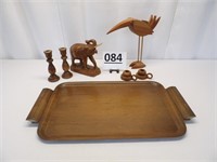 Wood Tray, Elephant, Candle Sticks, Bird