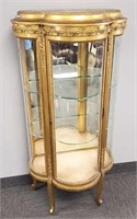Antique French style curved glass curio cabinet
