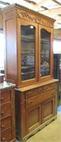 Antique 2 Piece Ornate Oak Kitchen Cabinet