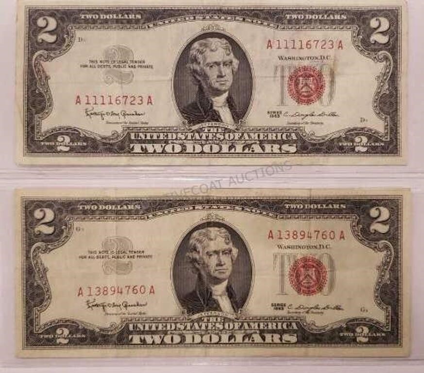 2-- Red $2 Bills