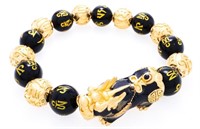 Black Obsidian Flex Bead Bracelet w/24kt Gold Bead