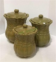 Three piece ceramic canister set measuring