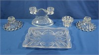 Crystal Candle Holders & Tray