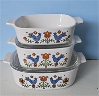 3  Corning WARE Country Festival CASSEROLE DISHES