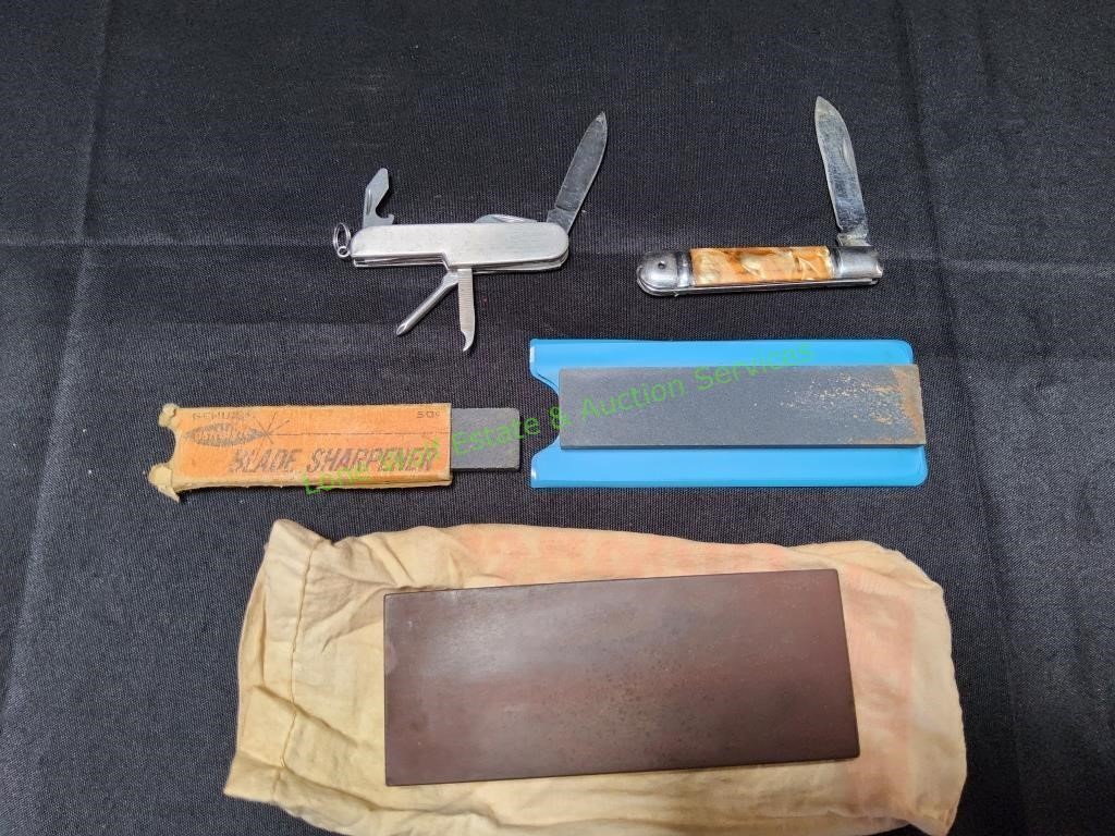 (2) Pocket Knives w/ Sharpening Stones
