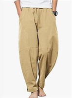New (Size L) YAOBAOLE Men Linen Harem Pant