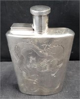 Sterling silver flask with engraved dragon