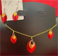 Lightweight Aluminum red/gold Necklace and Earring